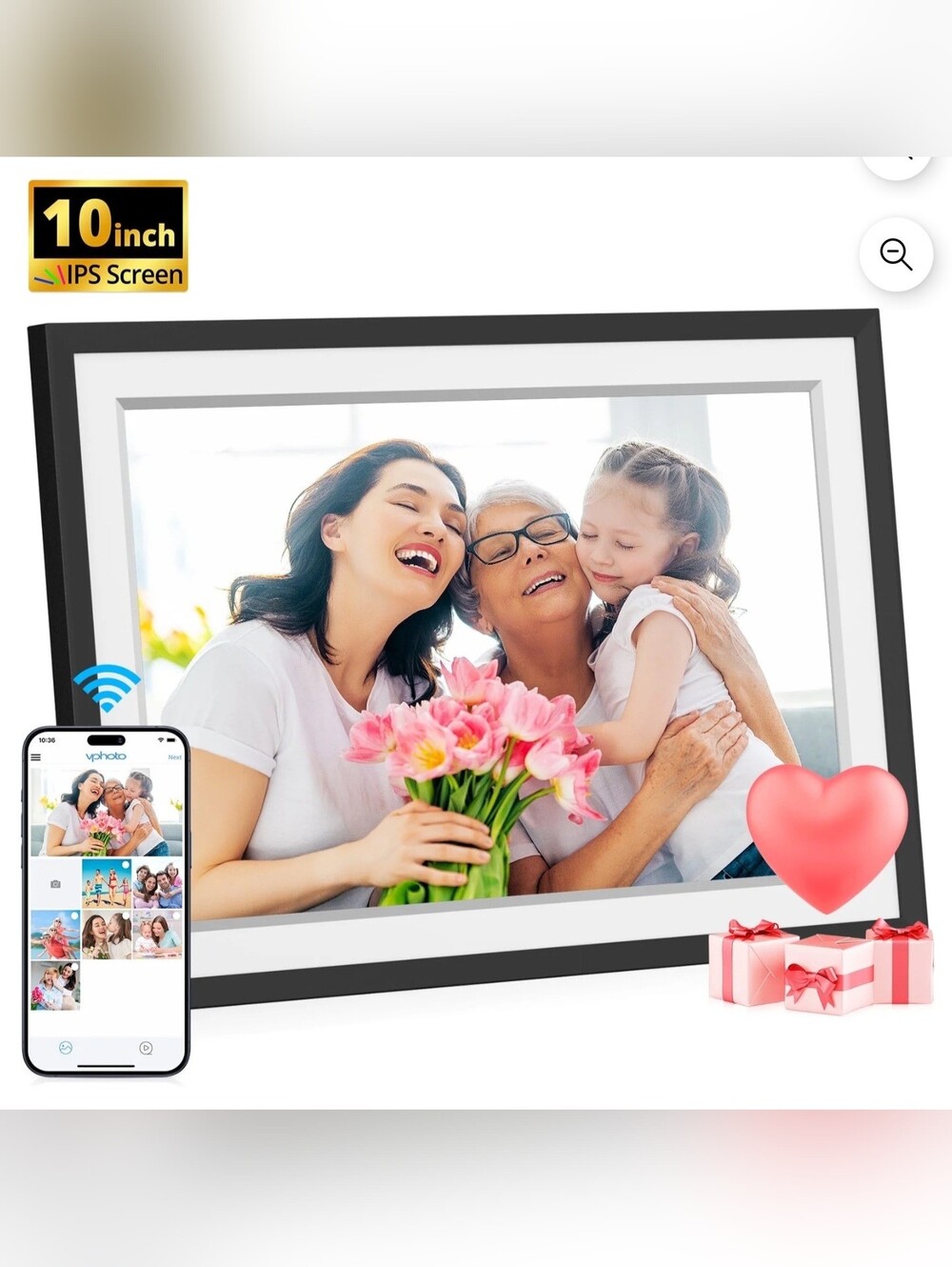 Dragon Touch Digital Picture Frame WiFi 10 inch IPS Touch Screen 32 GB Storage